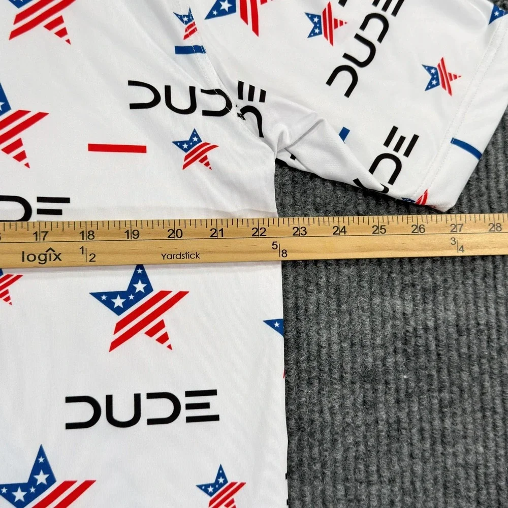 Waggle Polo Shirt Mens XL White USA Flag DUDE Print Golf Stretch Performance - Picture 7 of 9